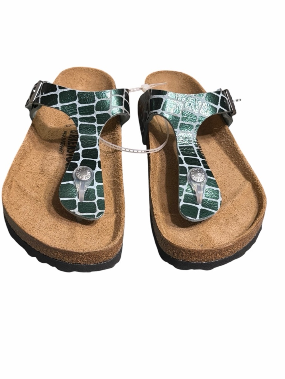 Birkenstocks Green Croc-Print Thong Sandals